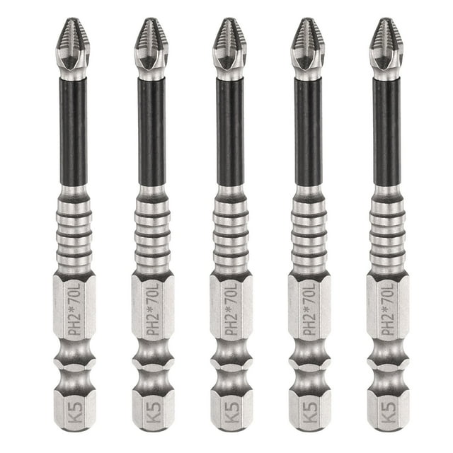 Uxcell 5 piezas de punta de destornillador Phillips magnético antideslizante PH2 de 1/4" con vástago hexagonal de 2.8" (70mm) de longitud, puntas de destornillador de impacto cruzado