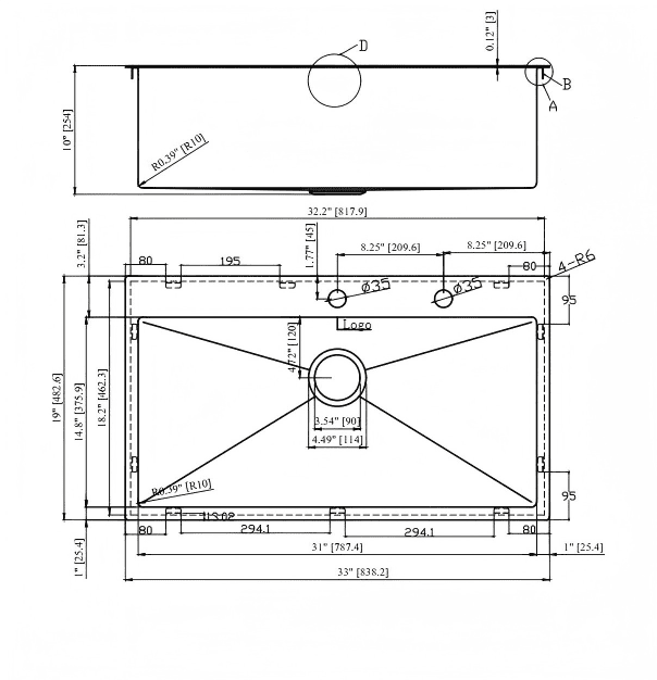 Stainless Steel Kitchen Sink 33 x 19 x 10 inch Kitchen Sink Drop In 16 Gauge Stainless Steel 33" Single Bowl Topmount Kitchen Sink Basin,Single Bowl Kitchen Sink