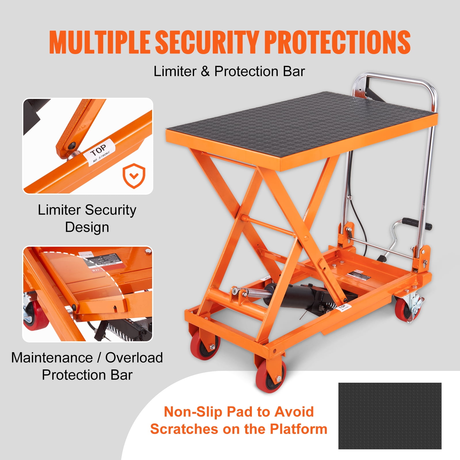 KFFKFF Hydraulic Lift Table Cart, 330lbs Capacity, 28.5" Max Height, Manual Single Scissor Lift with Wheels and Non-slip Surface for Material Handling and Transport