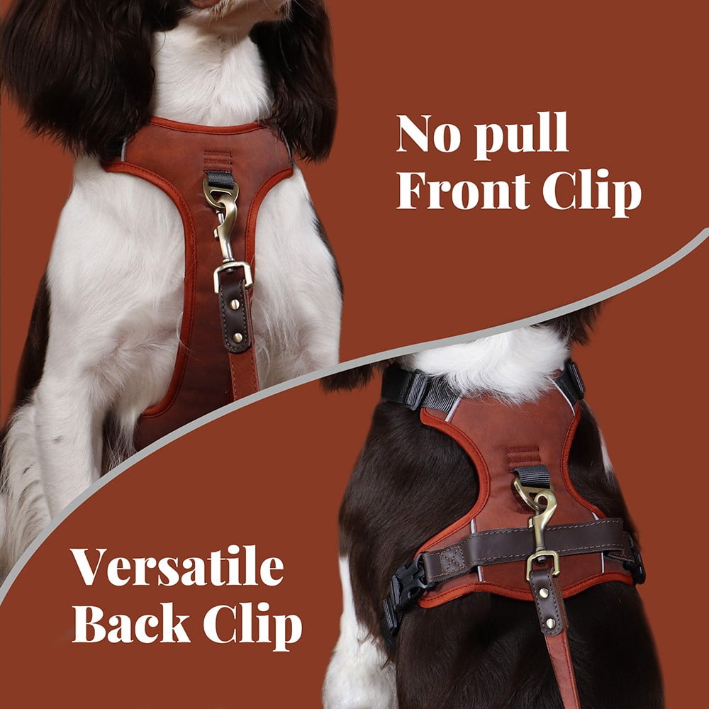 Didog No Pull PU Leather Dog Harness Adjustable Pet Sport Vest with Handle Quick Fit
