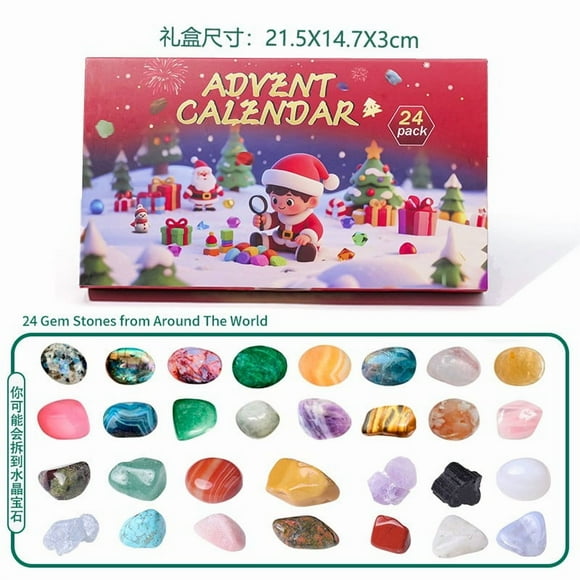 Calendario de Adviento de Cristal de 24 Cuadrículas para Navidad 2025 | Cristales Naturales Surtidos | Set Educativo y Decorativo | Regalo para La Cuenta Atrás Navideña