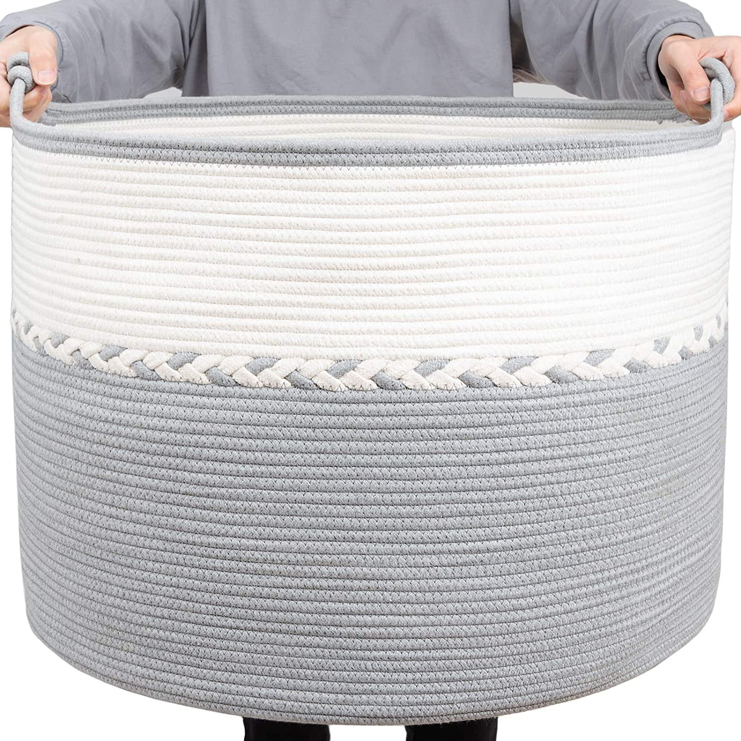for Toys Blanket in Living Room Toy Storage Bin Baby Nursery White/Grey Cotton Rope Storage Baskets Woven Laundry Hamper with Cover 26 x 20 Tall Extra Large Storage Basket with Lid 