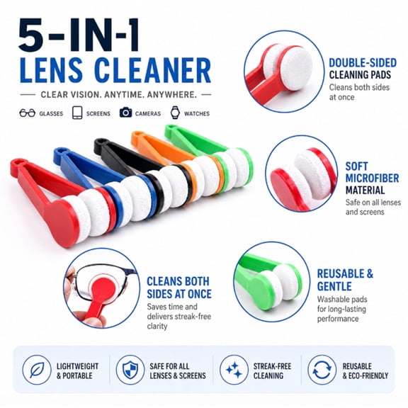 5 Piece Sunglasses and Eyeglass Cleaning Kit, Microfiber Cloth Lens Wipes for Glasses and Lenses, TIKA
