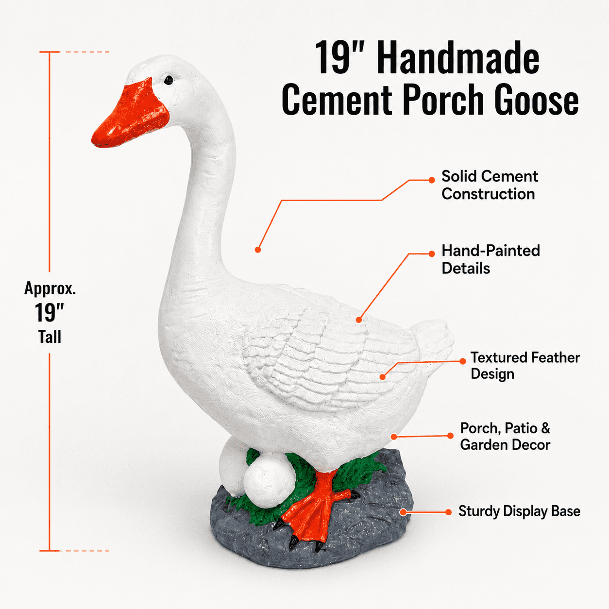 Large 19″ Cement porch Goose Statue, American Dress up goose statue, life-size American sculpture, Bird garden decor, outdoor Gift for mom