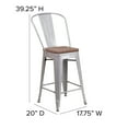 thumbnail image 6 of Flash Furniture 4 Pack 24" High Silver Metal Counter Height Stool with Back and Wood Seat, 6 of 13