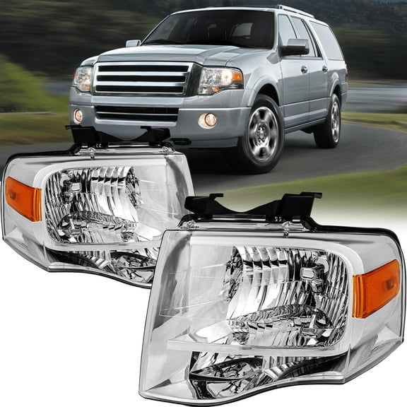 Bryght Halogen Headlights for 2007-2014 Ford Expedition, Chrome Amber