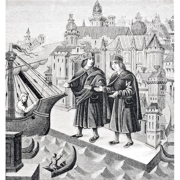 Posterazzi DPI1857947LARGE Trade On The Seaports of The Levant. After Miniature In 15th Century Manuscript of Travels of Marco Polo Print, Large - 24 x 24