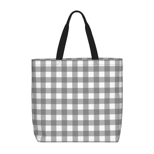 Fotbe Gray Checkboard Bolsa Tote con Estampado para Mujer, Bolsos con Cremallera, Bolsa de Hombro Casual de Gran Capacidad con Bolsillos Internos