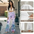 thumbnail image 7 of FKELYI Bell Bottom Yoga Pants for Women Flare Leggings Bohemian Flower Purple Print Wide Leg Pants Split Front Boot Cut Yoga Leggings High-Waist Sweatpants for Workout Running, M, 7 of 7