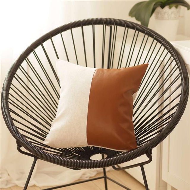 HomeRoots 399437 Two Toned White & Brown Faux Leather Pillow, Multi Color