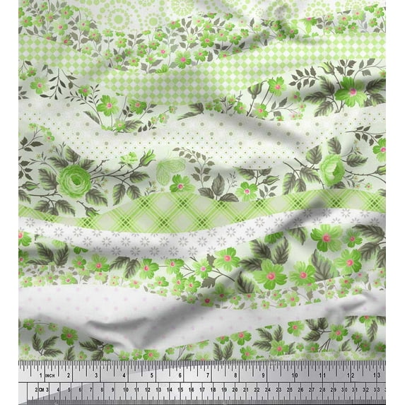 Soimoi Poly Georgette Fabric Dot,Floral & Check Patchwork Print Sewing Fabric Yard 52 Inch Wide