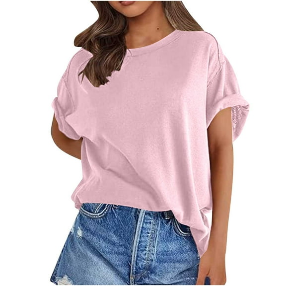 sovlvnd Womens Casual Tops Womens Solid Oversized T Shirts Crewneck Short Sleeve Summer Athletic Tees Shirt Loose Tops Pink S
