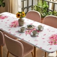 thumbnail image 3 of Pink Valentines Table Cloths for 8 Foot Rectangle Tables, Spring Leaves Botanical Floral Patio Waterproof Elastic Fitted Tablecloths, Washable Rectangular Table Cover for Camping, 3 of 8