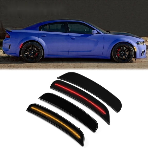 Kojem LED Side Marker Light for 2015-2022 Dodge Charger Side Marker Lamps Reflectors Front Rear LED Smoked Lens