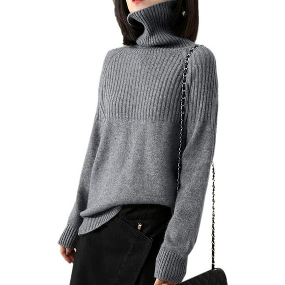 aters Womens Loose Jumpers Merino Wool Knit Split Thick Turtleneck Pullover Long Sleeve Winter Tops Gray Medium