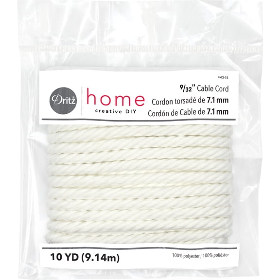 Dritz Home Cable Cord, 9/32-Inch x 10-Yards, White