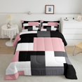 thumbnail image 2 of Erosebridal Geometric Sqare Bedding Twin Comforter Set,Abstract Artwork Down Comforter,Grey Pink Bedding Sets Twin with Comforter,Ultra Soft Rectangle Room Decor,Reversible,3pcs, 2 of 8