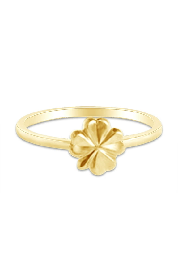 14k Yellow Gold Plated 925 Sterling Silver Lovely Tiny Four Leaf Clover Ring Jewlery for Her Women Valentine's Day Birthday Ring Size-7