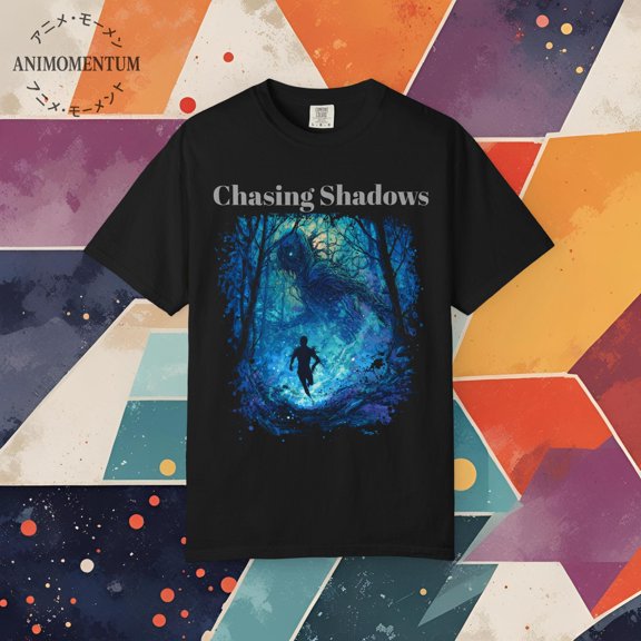 Chasing Shadows T-Shirt, Dark Fantasy Forest Graphic Tee, Surreal Horror Aesthetic Shirt, Gothic Night Escape Streetwear