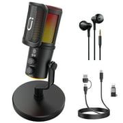 JYX Microphone, Dynamic USB Gaming Microphone for PC PS4/5, Podcast, Streaming, RGB, Anti Spray Net, Noise Cancellation, Reverb, 3.5mm Headphone Jack