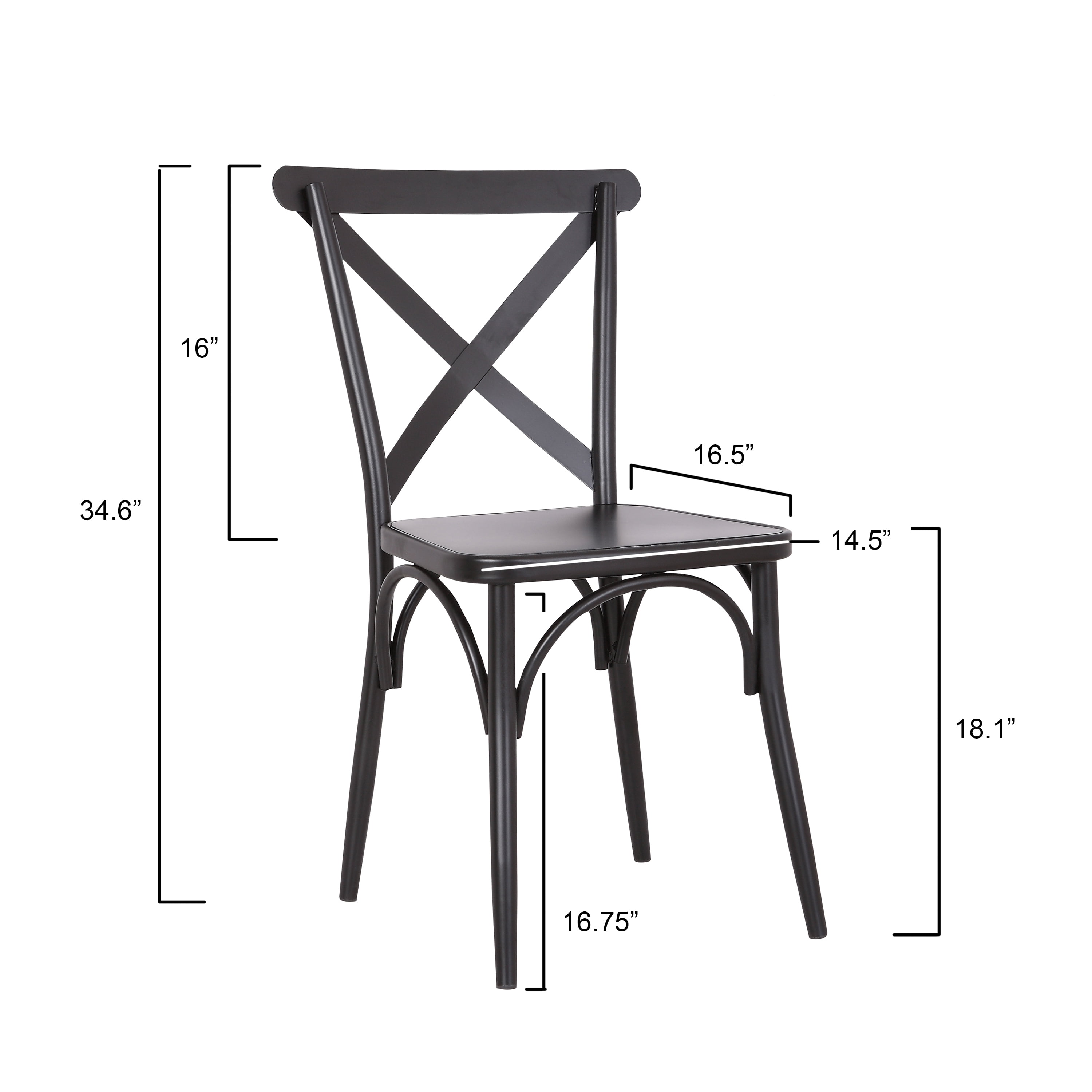 Rustic Cross Back Metal Modern Farmhouse Dining Chair, Matte Black