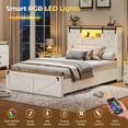 thumbnail image 6 of Farmhouse Bed Frame Twin Size with LED Lights and Charging Station, Twin Storage Platform Bed Frame with Headboard and Drawers, No Box Spring Needed, White, 6 of 9