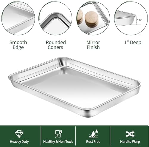 Baking Sheet and Cooling Rack Set (2 Baking Pans + 2 Baking Racks), Stainless Steel Cookie Sheet Baking Pan Tray for Toaster Oven, Non Toxic & Heavy Duty & Easy Clean, Size 16 x 12 x 1 Inches