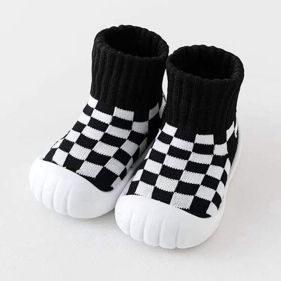 Meckior Baby Sock Shoes High-Top Checkered Toddler Walking Shoes Non-Slip Breathable Soft Sole for baby Boys Girls