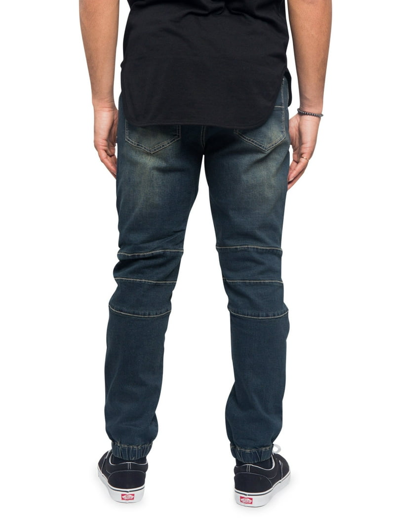 Victorious Men's Acid Wash Moto Biker Denim Joggers – Drop Crotch, Adjustable Waist, Sizes S To 5XL