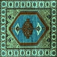 thumbnail image 1 of Ahgly Company Machine Washable Indoor Square Oriental Turquoise Blue Industrial Area Rugs, 3' Square, 1 of 4