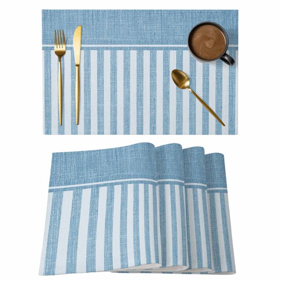 Blue Stripe Placemats Set of 12, Country Vintage Farmhouse Minimalist Vertical Lines Non-Slip Place Mats Washable Table Mats for Kitchen Dining Table Decorations Indoor/Outdoor
