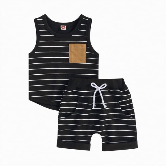 Leey-World Toddler Baby Boy Clothes 6 12 18 24 Month 2T 3T Summer Outfits Sleeveless Tank Vest T-Shirt Casual Shorts Set|Black,6-12 Months