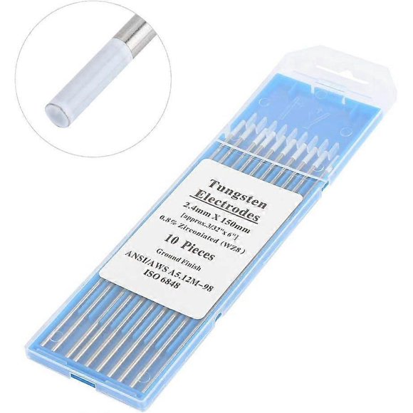 Zirconia Tungsten Electrodes - 10pcs Zirconia Tungsten Electrodes 1.0/1.6/2.4/3.2mm WZ8 White Tip for AC Stick Welding (2.4mm x 150mm)
