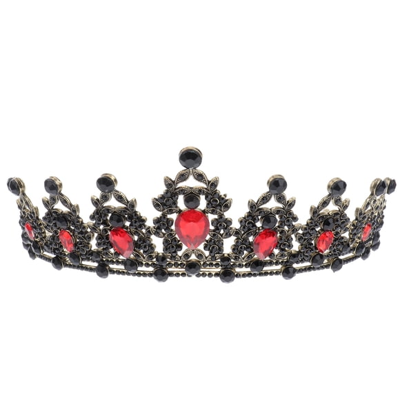 1PC Vintage Large Crown Luxury Classical Crown Tiara Hair Headwear for Lady (Red)