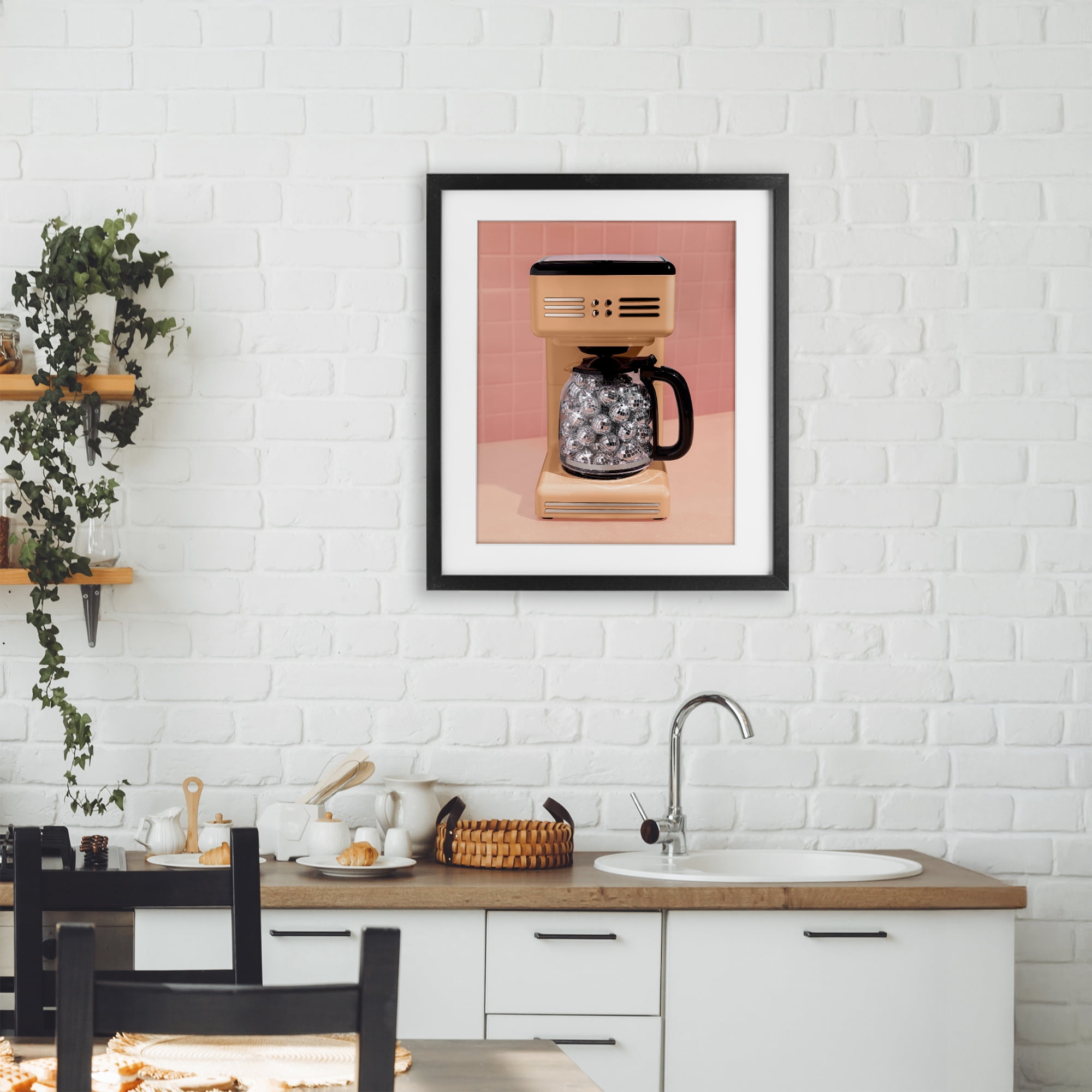 Stupell Industries Disco Coffee Maker over Orange Black Framed Print Under Glass, design by LISH Creative