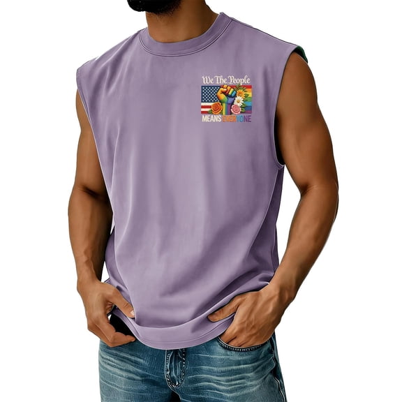 Iaqnaocc Pride Tank Top Men Men's Retro We The People Pride American Flag Print Casual Vest Rainbow Patriotic Pride Freedom Tank Tops Light Purple XL