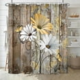 thumbnail image 5 of Farmhouse Flower Floral Shower Curtain, Rustic Yellow Daisy Shower Curtain Set, Country Yellow Wild Garden Plant Fabric Shower Curtain with Hooks, Brown Wooden Board Bathroom Curtain, 72x84inch, 5 of 6