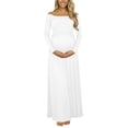 thumbnail image 2 of Conairie Maternity Dress for Baby Shower Long Sleeve off Shoulder Elegant Flowy Midi Dress Photoshoot Pregnancy Summer Wedding Dress White L, 2 of 7