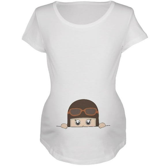 Peeking Baby Aviator Hat & Goggles White Maternity Soft T-Shirt - X-Large