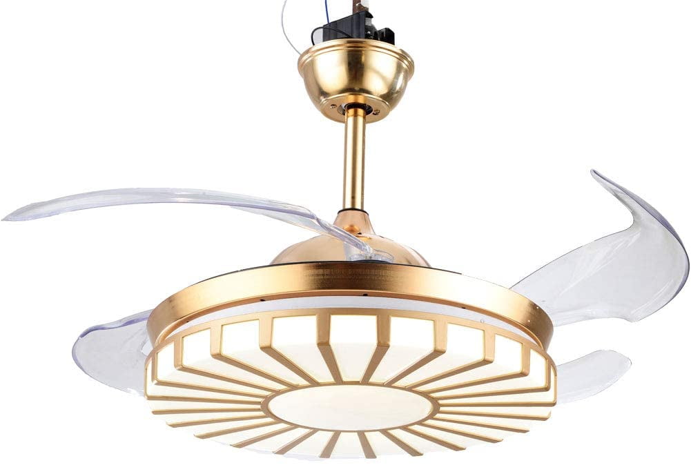Ceiling Fan with Lamp,42inch 65W LED Ceiling Fan with 3-Color Changing Lights and Remote Control Ceiling Lamp with 4 Blades Champagne Golden lyrlody 