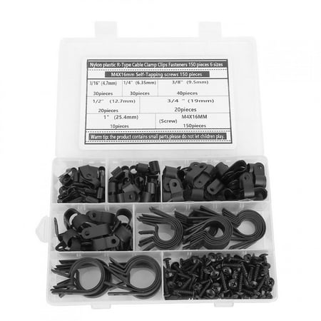 

2024 150Pcs R-Type Cable Clamp Clips Fasteners + 150Pcs M4 x 16mm Self-Tapping Screws Set