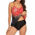 thumbnail image 4 of Defitshape Women's 2 Piece Skirted Bathing Suit Beaded Rhinestone Tummy Control Tankini Swim Suit Feather V Neck Sailor Flyaway Swim Dress Full Coverage Long Torso Modest Swimwear Red Medium, 4 of 5