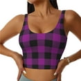 thumbnail image 3 of Goofa Purple Black Plaid Printed Sports Bras for Women, High Impact Running Bra Workout Crop Tank Tops Longline Sports Bra Push up-Medium, 3 of 9