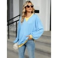 thumbnail image 6 of IWEMEK Crewneck Sweatshirt for Womens Fall Long Sleeve Blouses Fashion Chic Blue Shirt Holiday Baggy Tees, 6 of 7