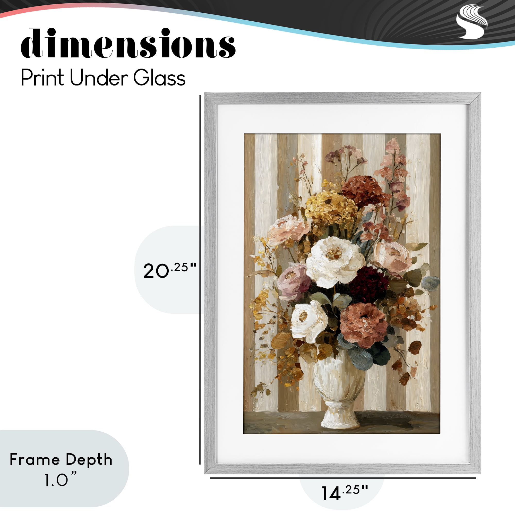 Stupell Industries Vintage Arrangement in Vase Gray Framed Print Under Glass, design by Petal Prints Design
