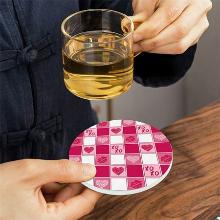 

Fjofpr Hot kitchen Four Piece Suit Valentine s Day Love Round Placemat Potholder Placemat