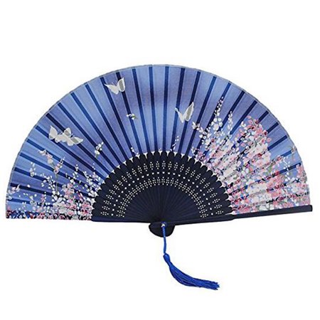 

1PC Silk Folding Fan Japanese Style Classic Bamboo Collapsible Handheld Fan for Women Girls Flower Pattern