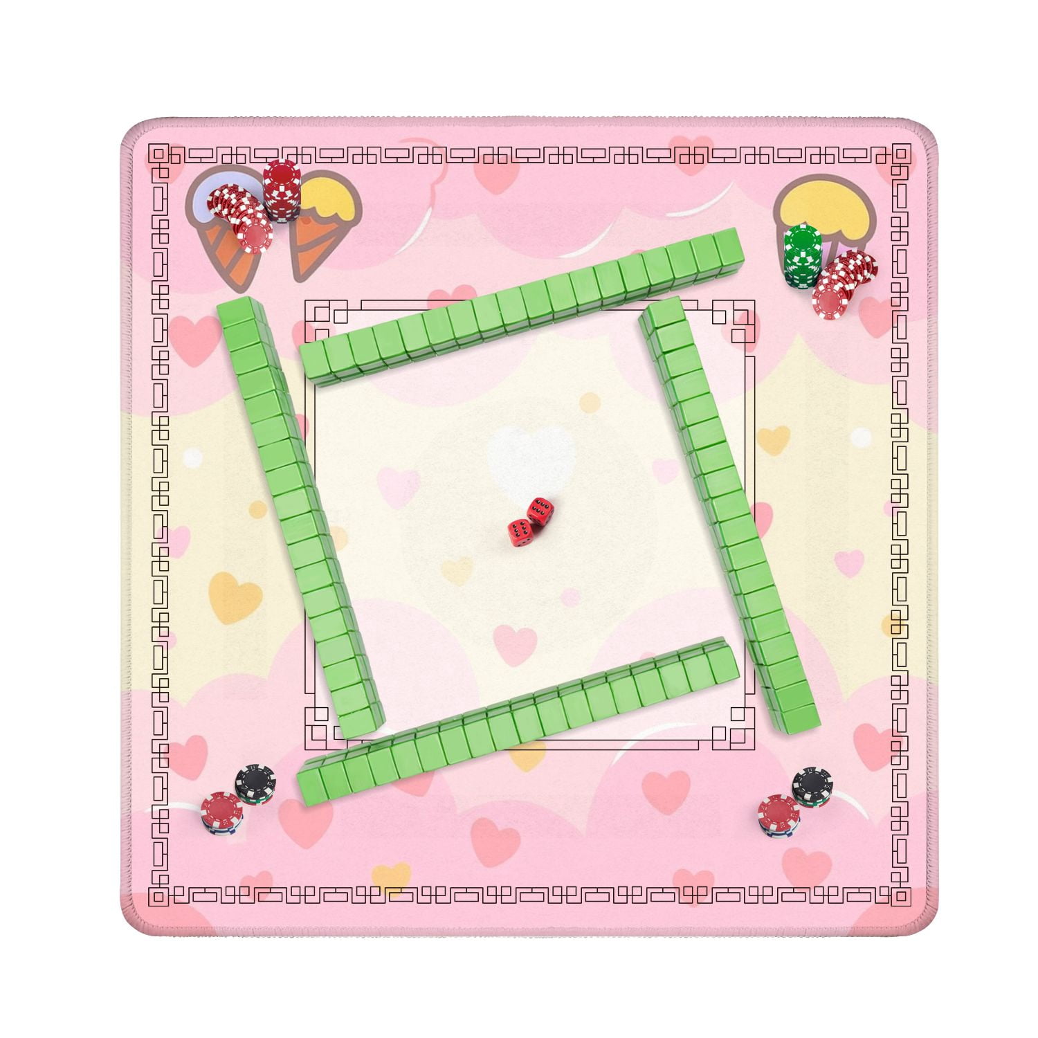 Mahjong Mat 31.5" x 31.5" Cute Pastel Pink Ice Cream Cupcake Hearts Clouds Non-Slip Noise Reduction American Mahjong Tiles Table Cover for Dominoes Poker Card Board Games Gift