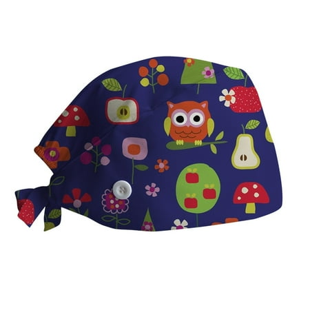 

Huachen Scrub Cap with Buttons Bouffant Hat with Sweatband for Womens and Mens