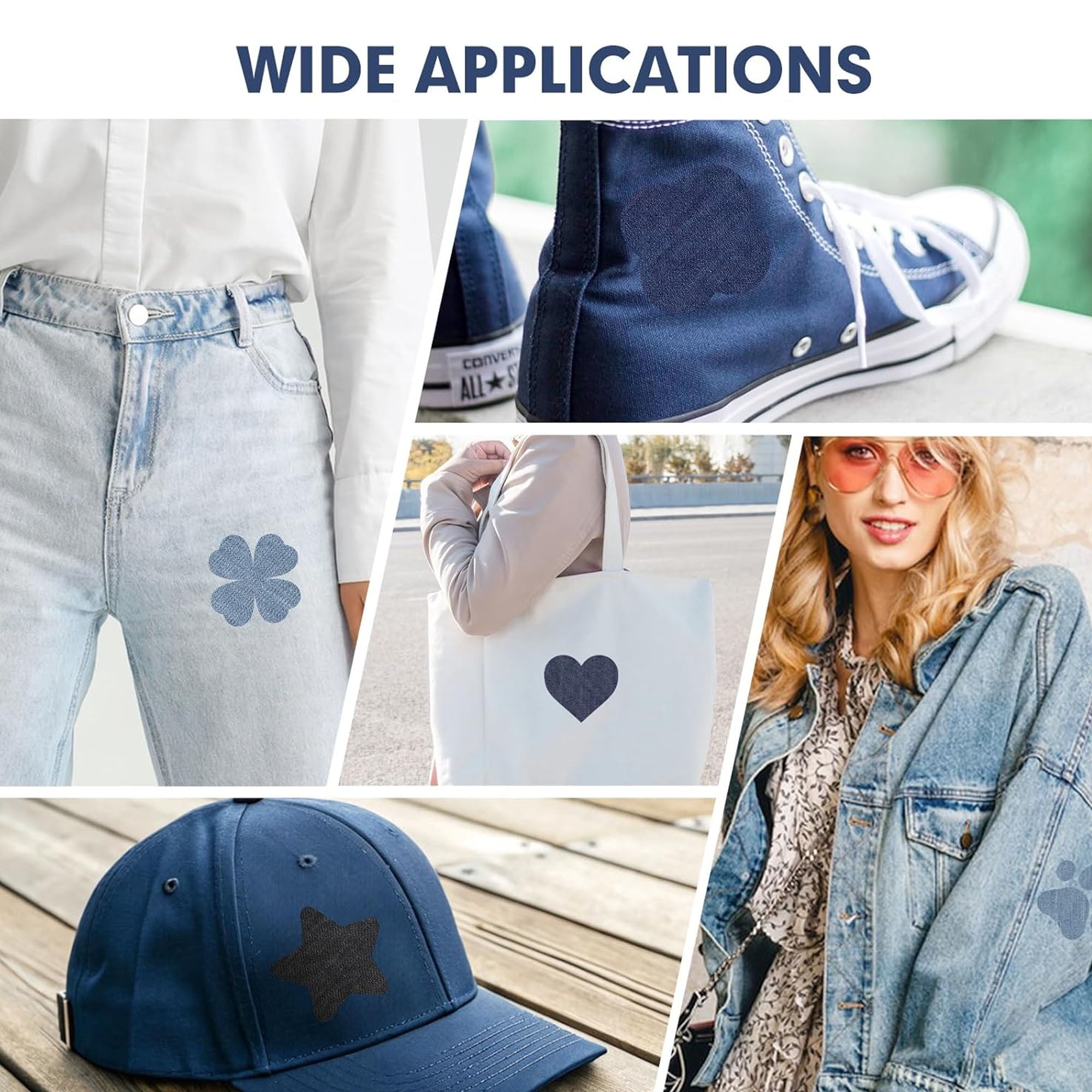 20 Pieces of denim clothing hot stamping patches fabric hot stamping patches jeans repair kit pants patches (5 colors) with needle and thread set included